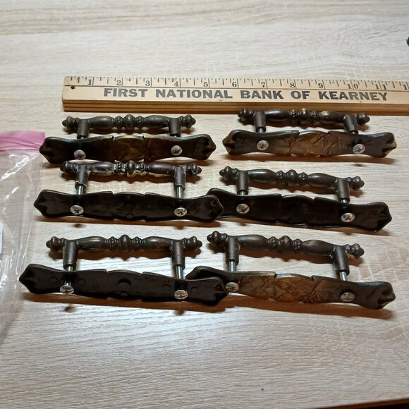 Vintage 1970s Amerock Brass Drawer Handles Pulls with Backplates 6 sets/pc #5CC - Picture 3 of 5